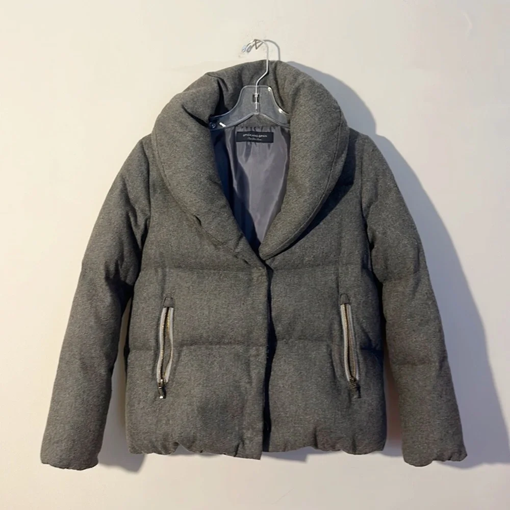 SPICK and SPAN Grey Down Filked wool puffer crop jacket coat women size 36